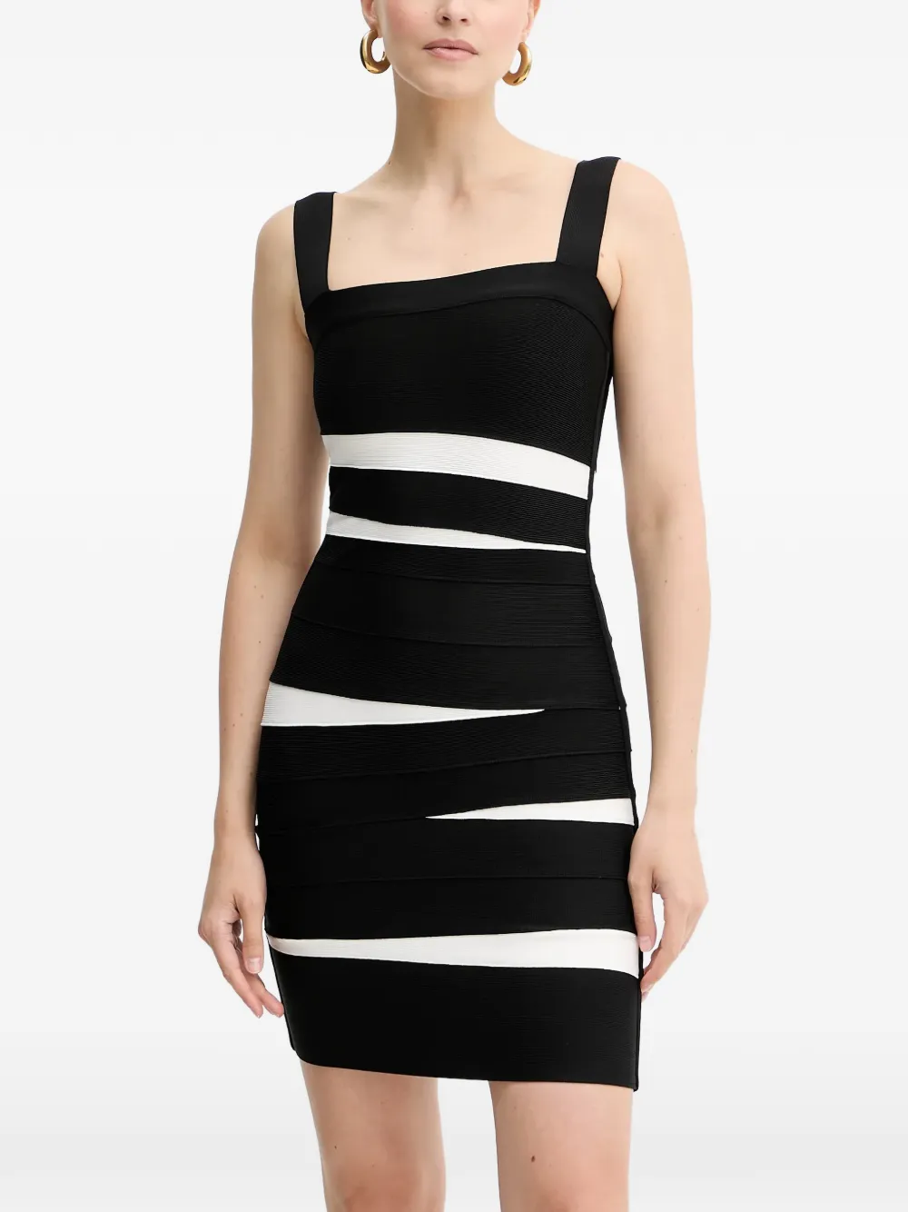 

Мини-платье Eve в полоску с квадратным вырезом Hervé Léger, черный
