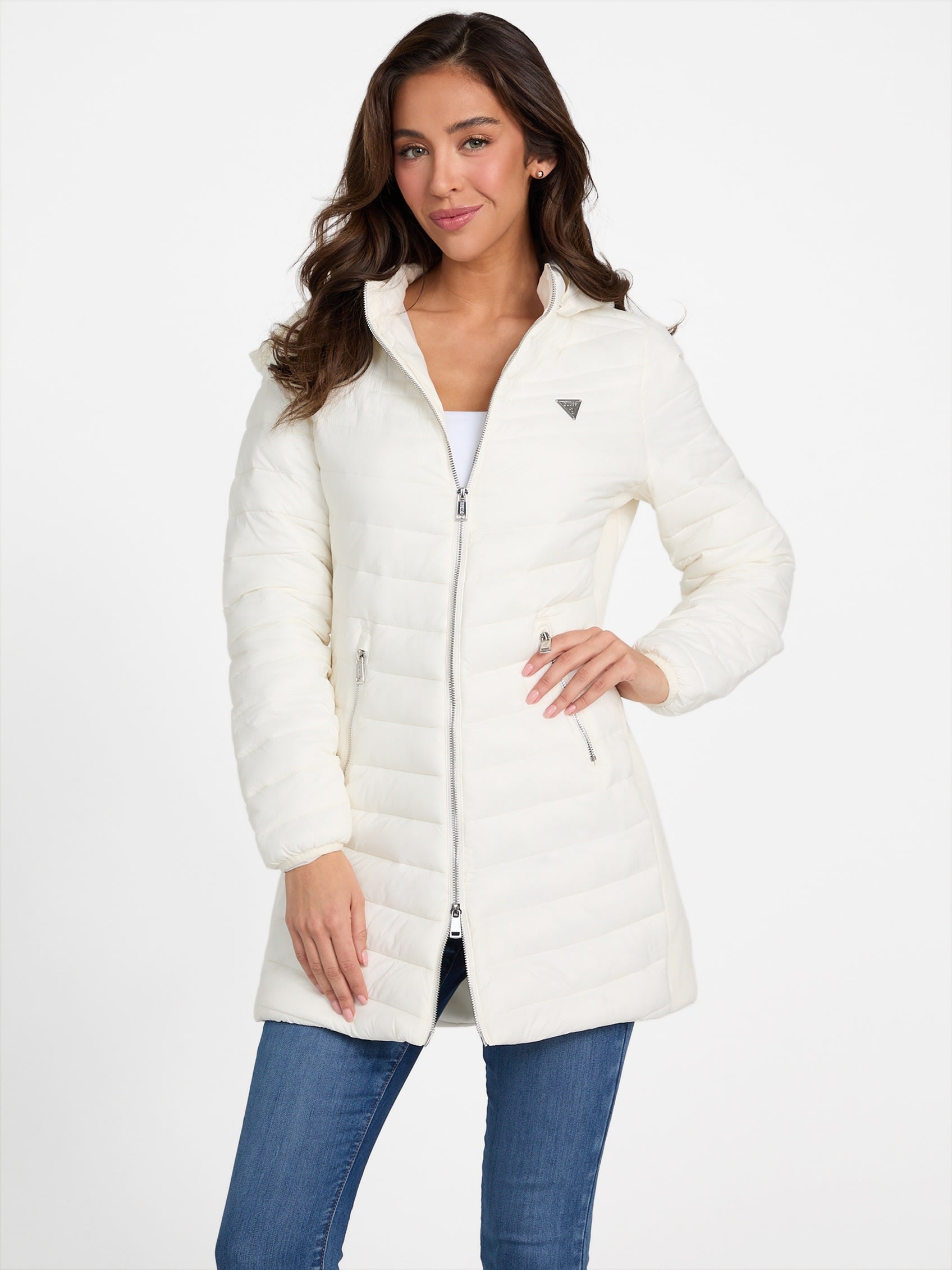 

Кружевное стеганое пальто Guess Factory, цвет dove white