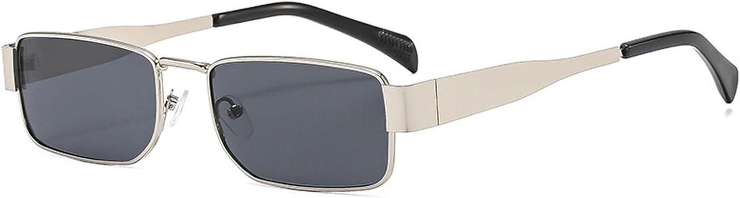 

Солнцезащитные очки в стиле ретро прямоугольной формы для женщин, модные, маленькие, в стиле 90-х, винтажные, узкая прямоугольная оправа, солнцезащитные очки в золотой оправе mincl, Silver Black