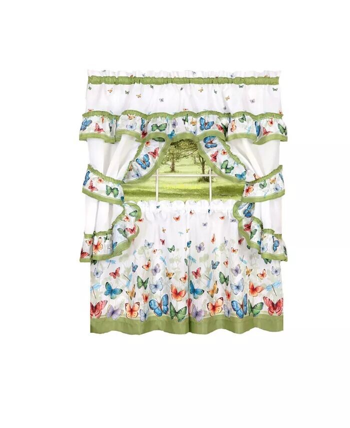 

Полный набор штор для кухни в коттедже из 5 предметов Butterflies Prairie GoodGram, белый