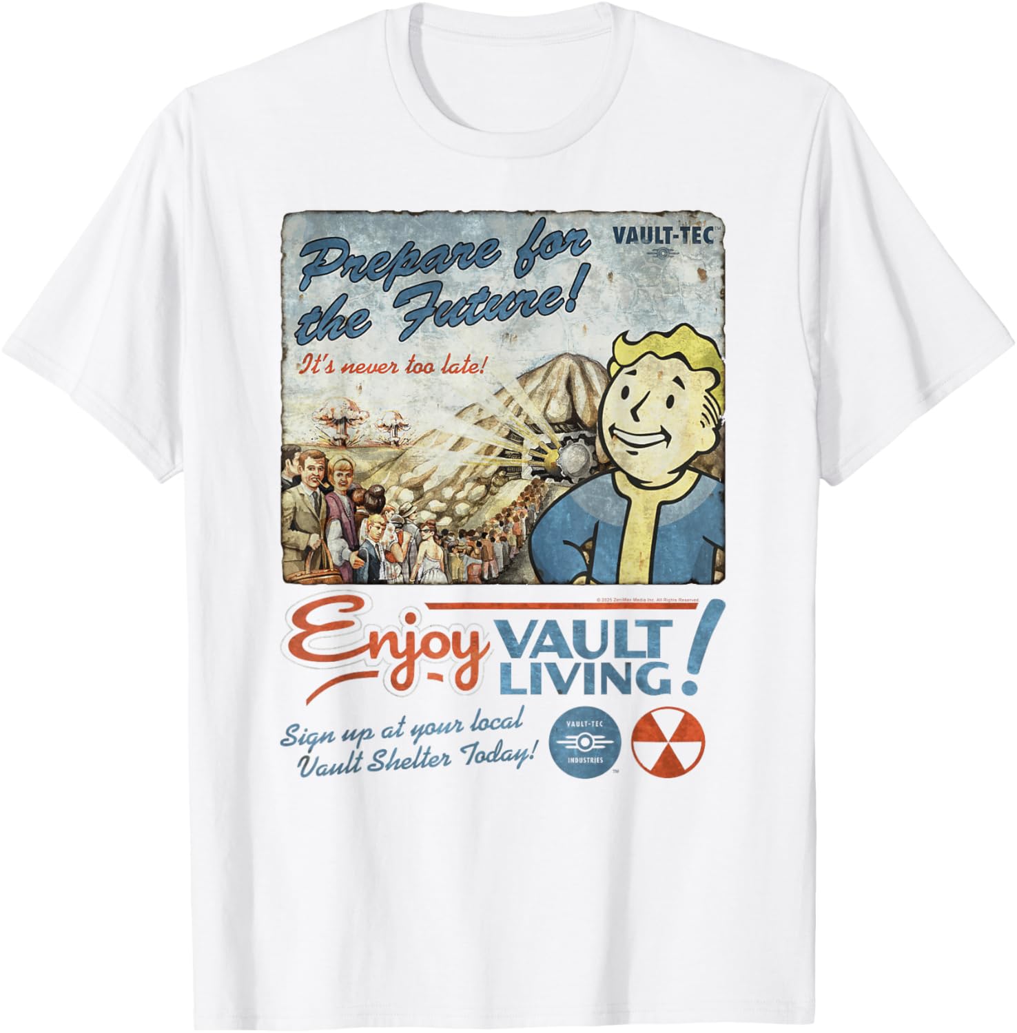

Футболка с ретро-рекламой видеоигры Fallout «Наслаждайтесь жизнью в убежище» и логотипом Vault-Tec