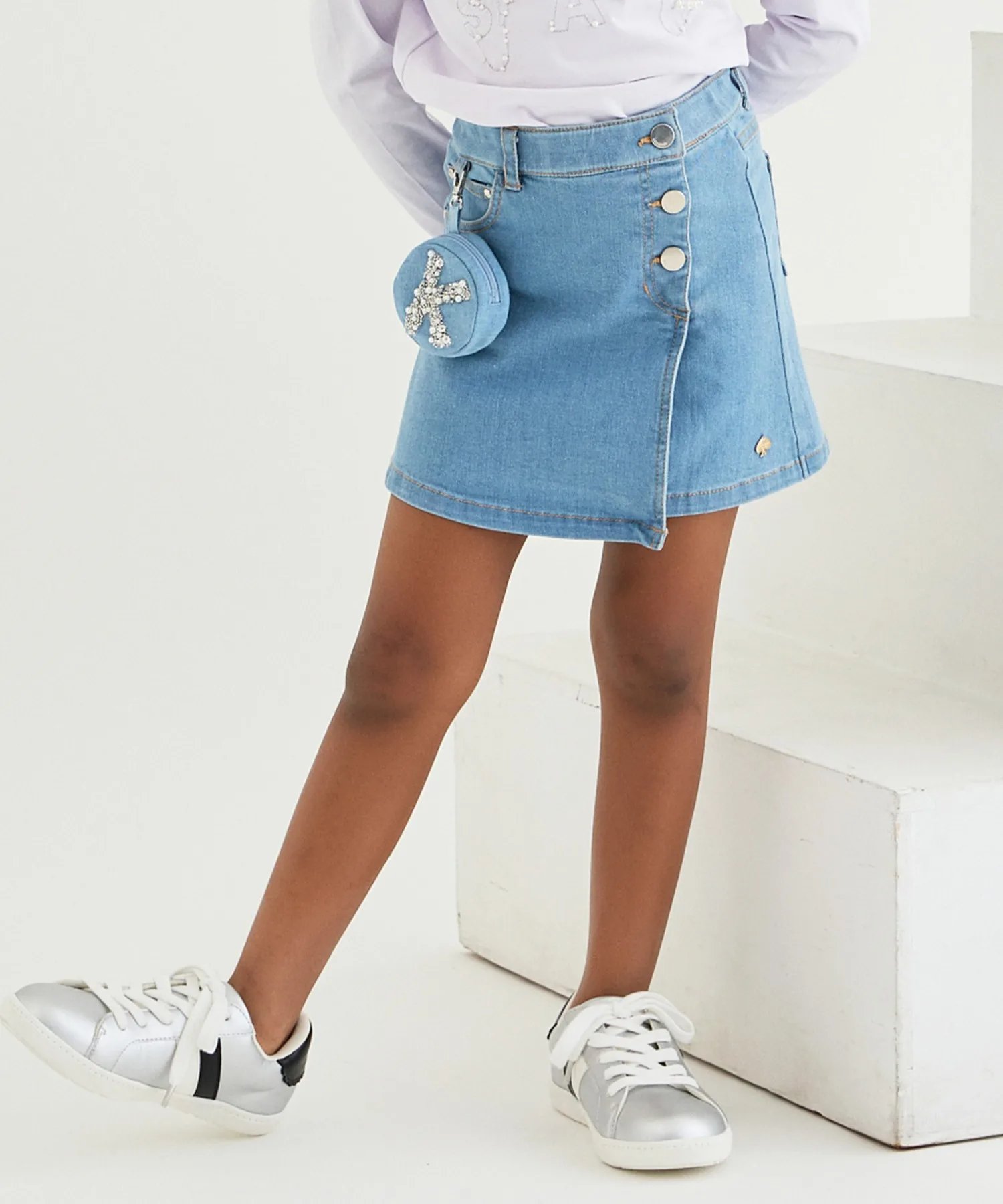 Детская юбка-кюлот Kate Spade New York Kids с логотипом и бижутерией голубая