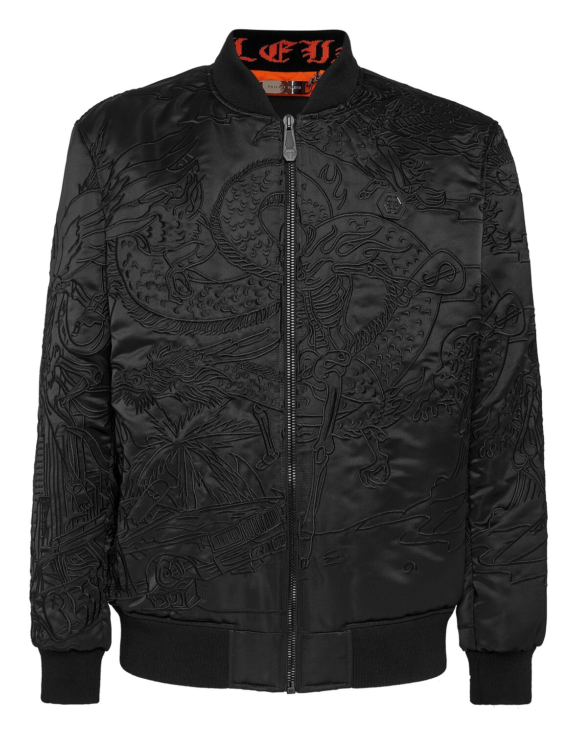 

Татуировка скелета из атласного бомбера Philipp Plein, цвет Black / Black
