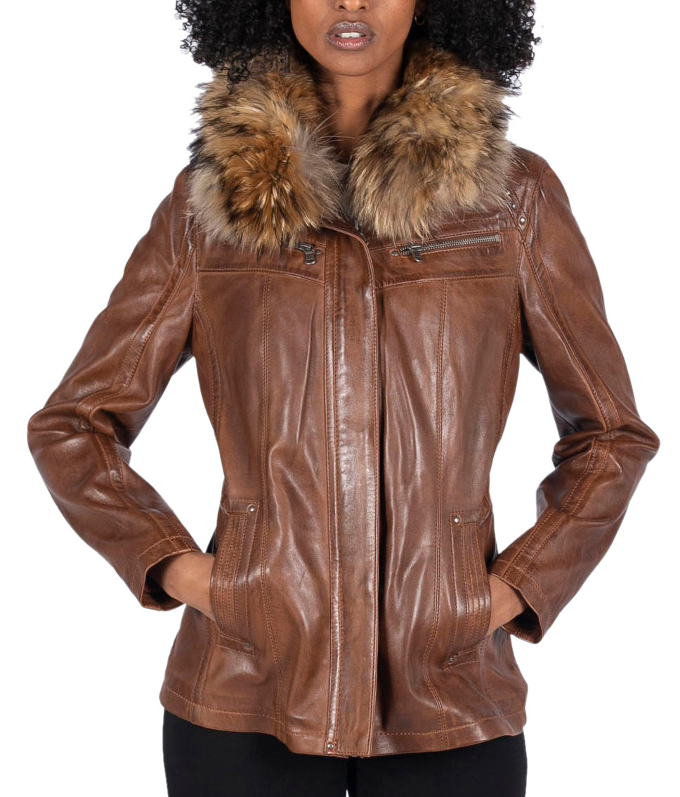 

Кожаное полупальто с капюшоном TruClothing, цвет timber
