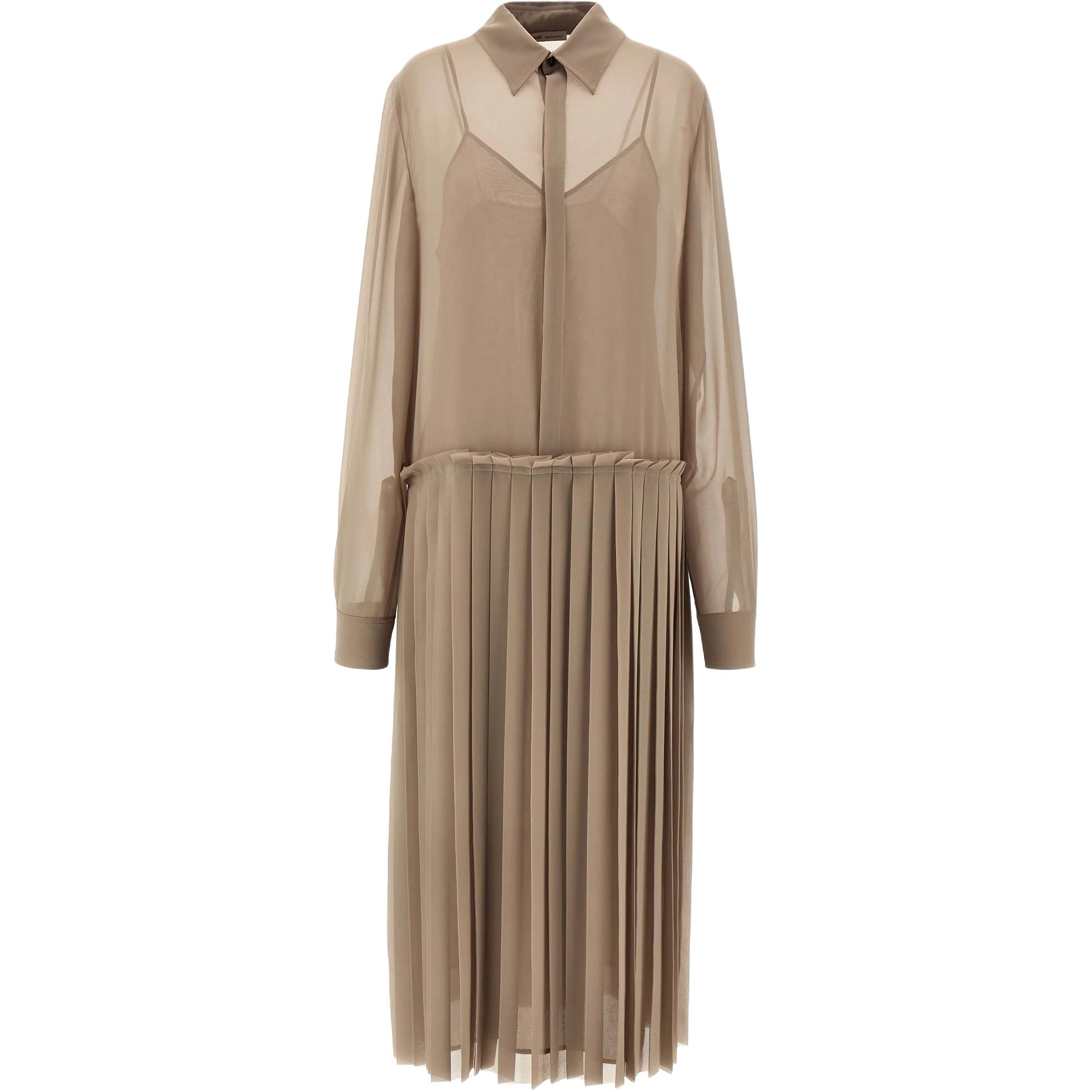 

Ami Paris платье миди с длинными рукавами и плиссировкой AMIPARIS, бежевый