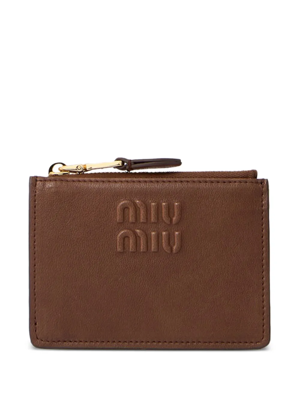 

Кардхолдер на молнии с тисненым логотипом MIU MIU, коричневый
