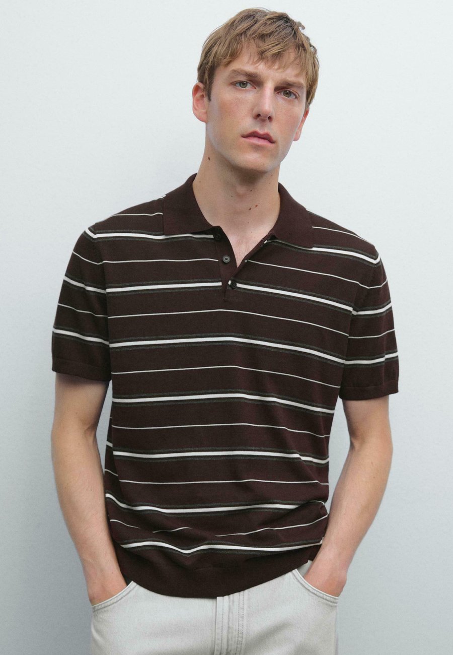 

Поло Massimo Dutti STRIPED SHORT SLEEVE POLO COLLAR, Bordeaux