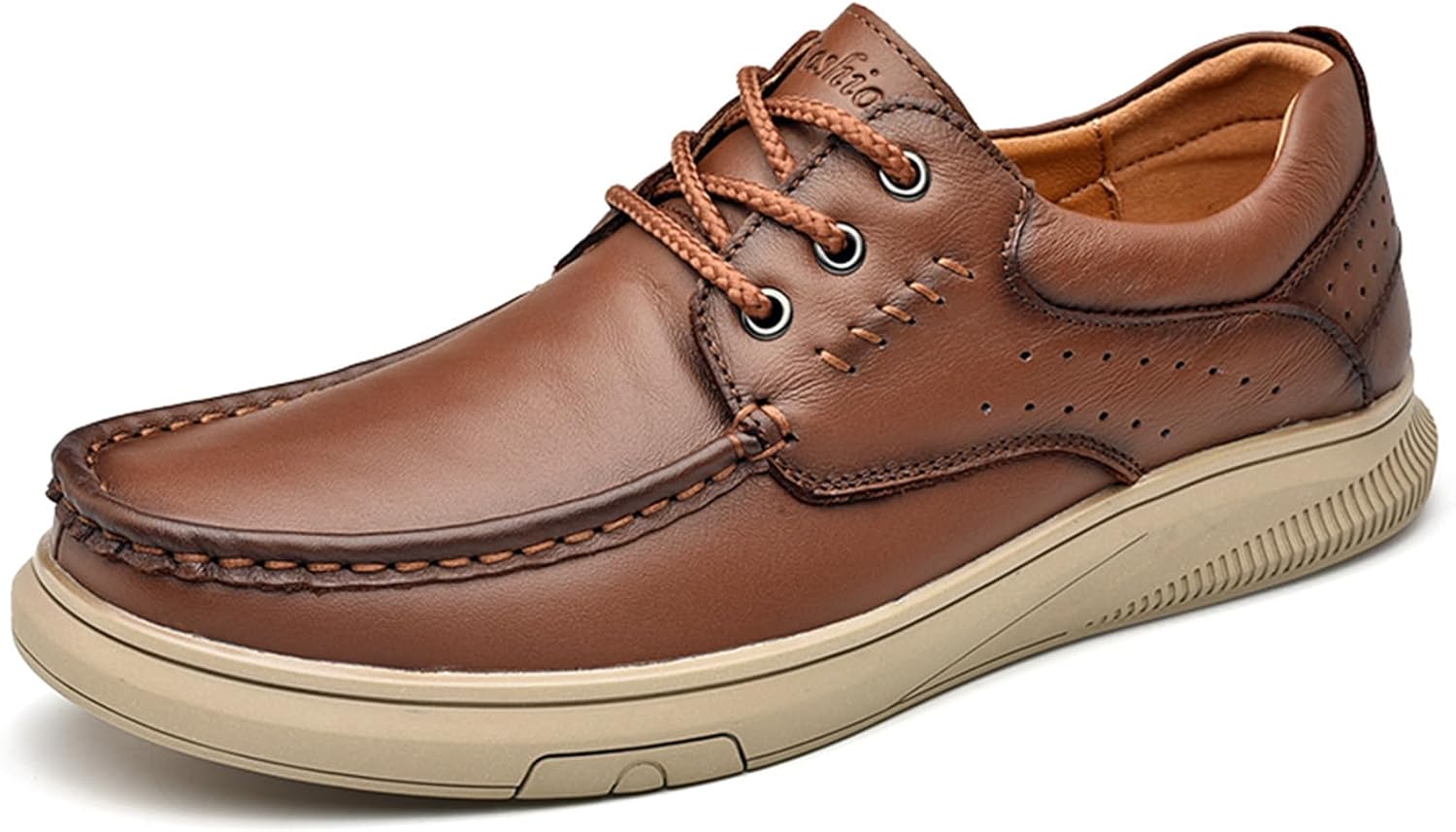 

Мужские повседневные туфли из натуральной кожи, деловые повседневные туфли для мужчин, удобная мягкая подошва, противоскользящие, маслостойкие, удобные туфли для вождения Generic, коричневый