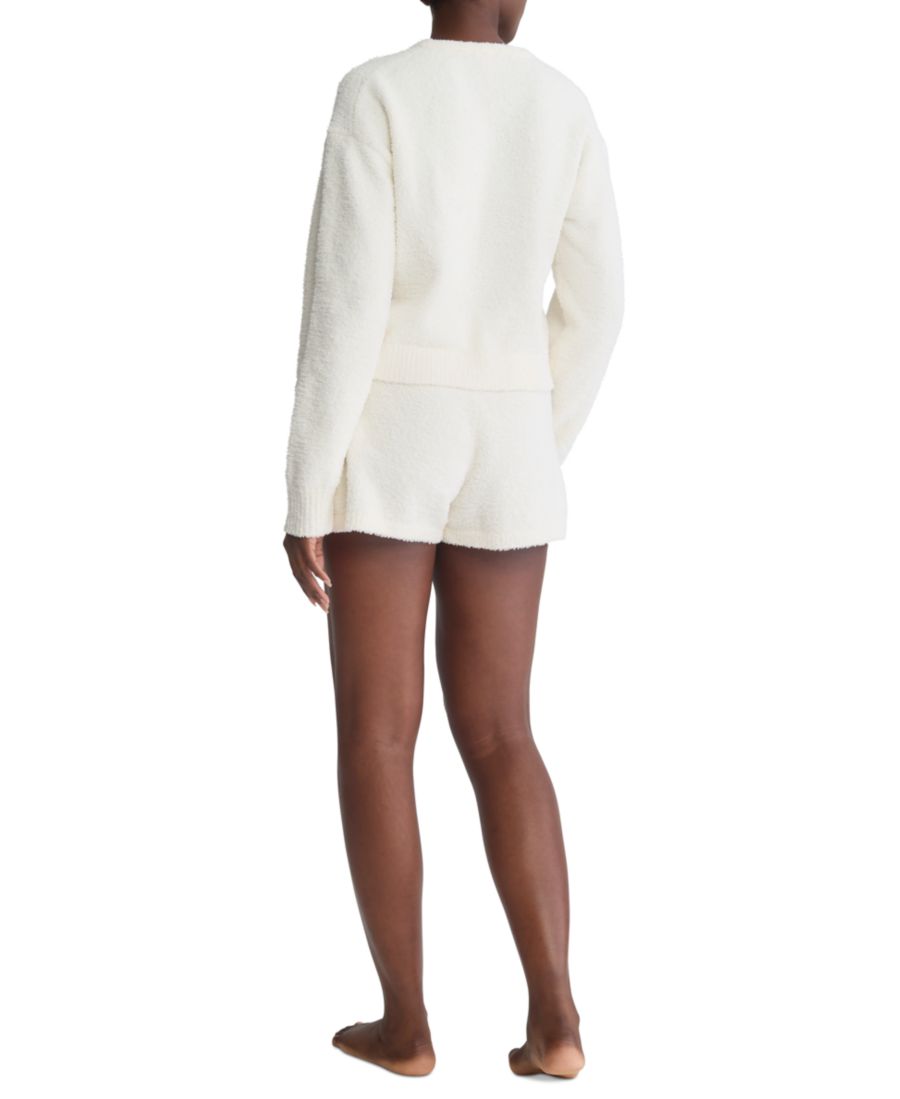 Женская укороченная плюшевая домашняя толстовка - QS7341 Calvin Klein, Ivory — фото 4