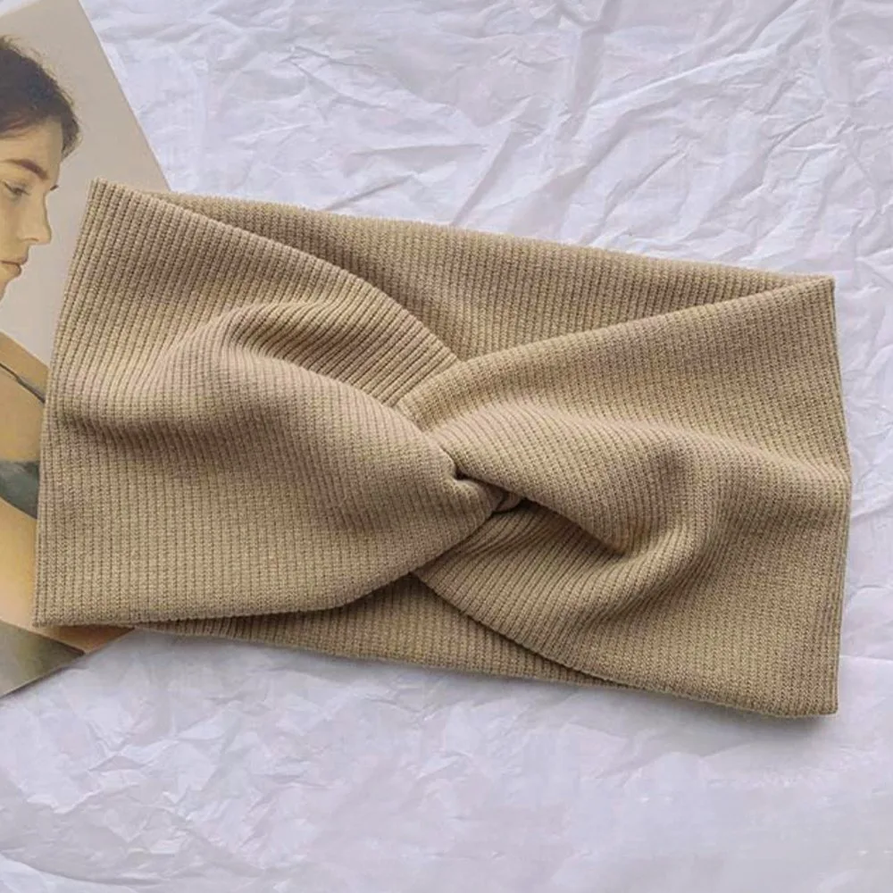Ребристая повязка на голову для женщин, широкая Miniministore, beige