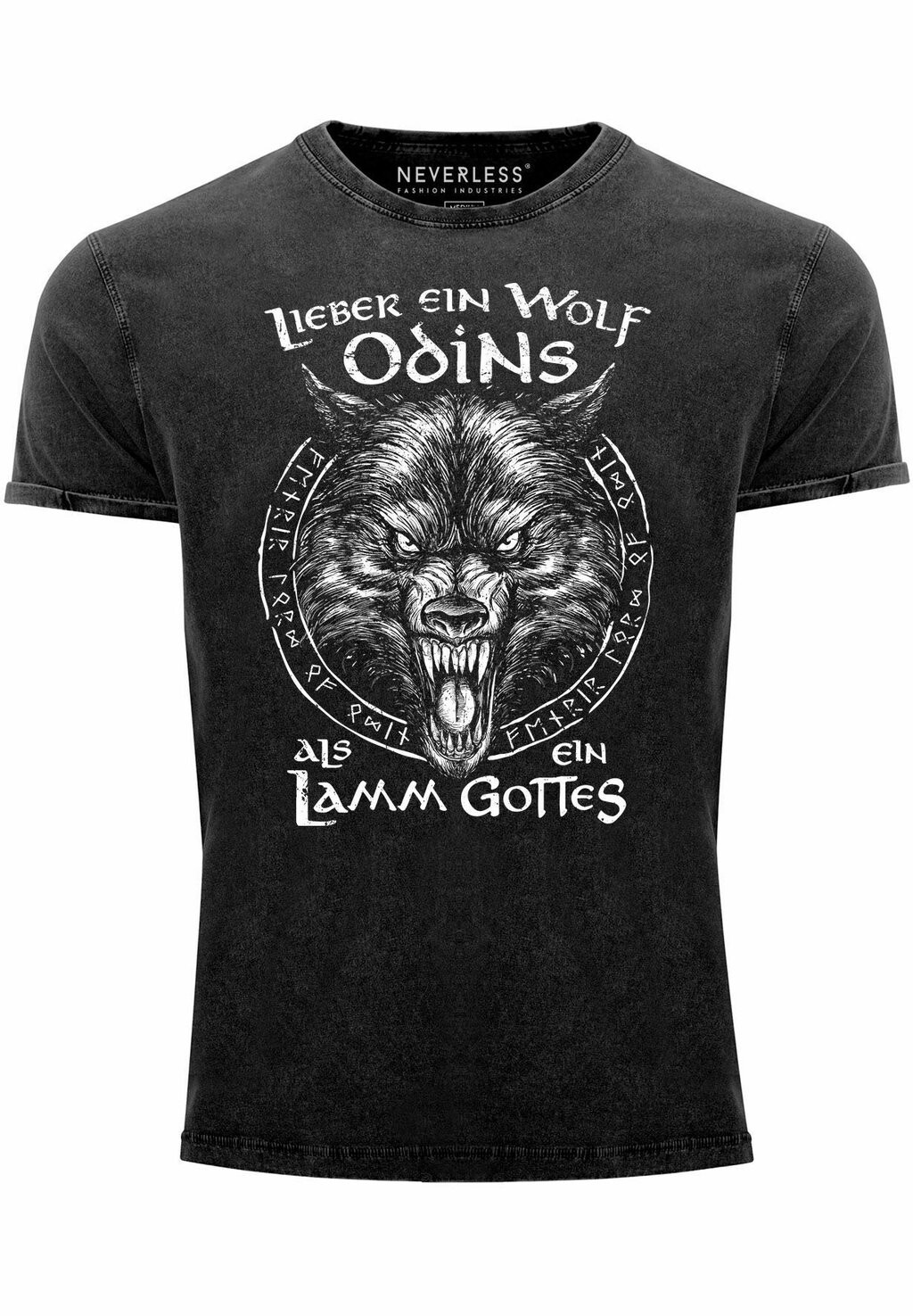 

Принт на футболке Vintage Spruch Lieber Ein Wolf Odins Als Ein Lamm G Neverless, черный