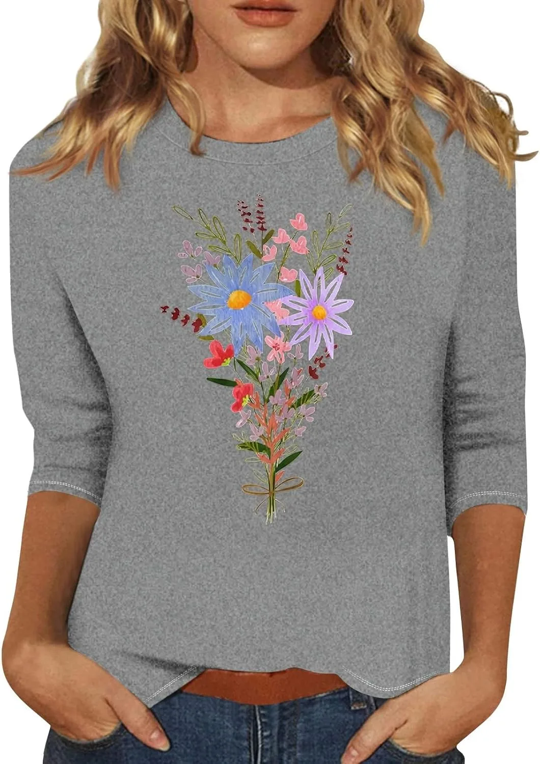 

Летний топ для женщин с 2D принтом, легкий, с рукавом 3/4 FQZWONG