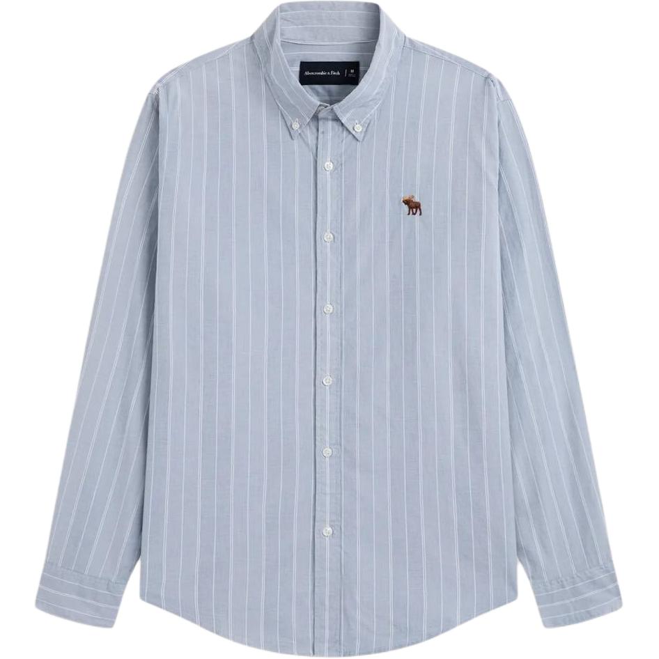 

Abercrombie＆Fitch Мужская рубашка в светло-голубую полоску средней плотности