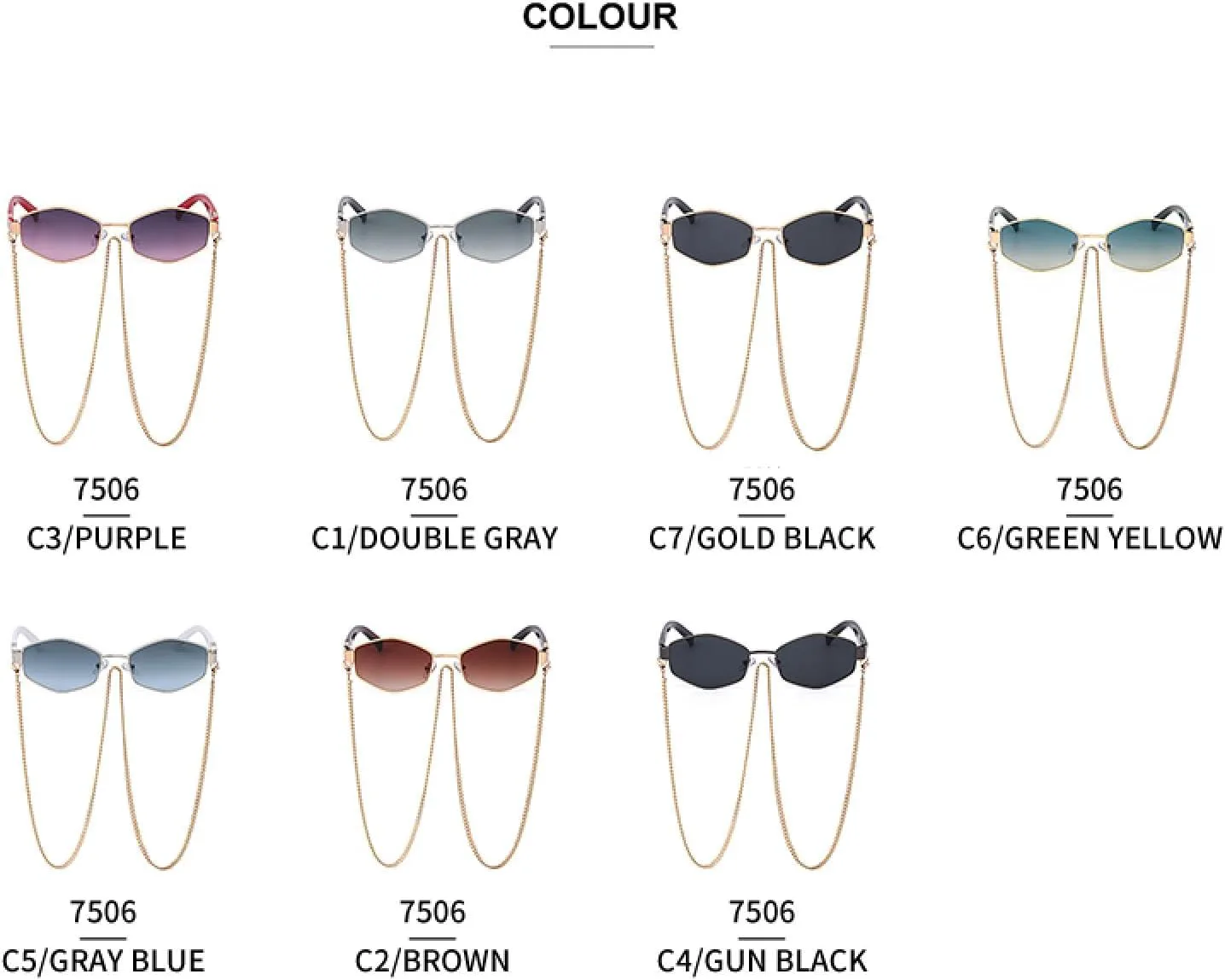 

Винтажные панк-солнцезащитные очки для женщин с цепочкой, маленькая оправа, солнцезащитные очки класса люкс с защитой от УФ-излучения UV400 TOIPASTN, Gold Black