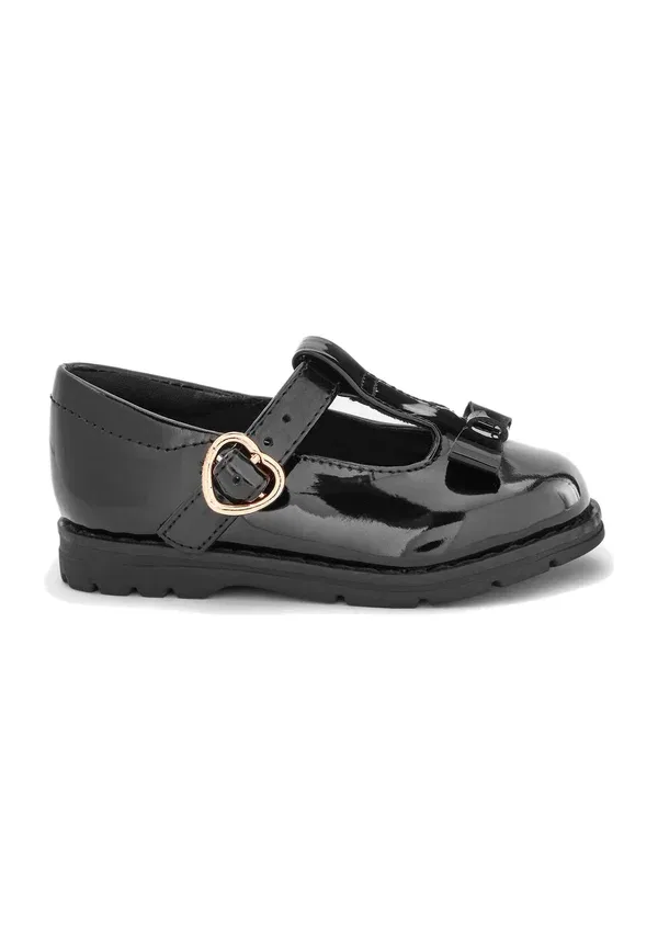 Туфли балетки School junior bow wide fit ankle strap ballet pumps Next, черный лакированный