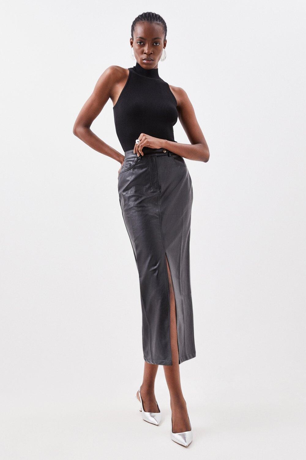 

Макси-юбка-карандаш из искусственной кожи Karen Millen, черный