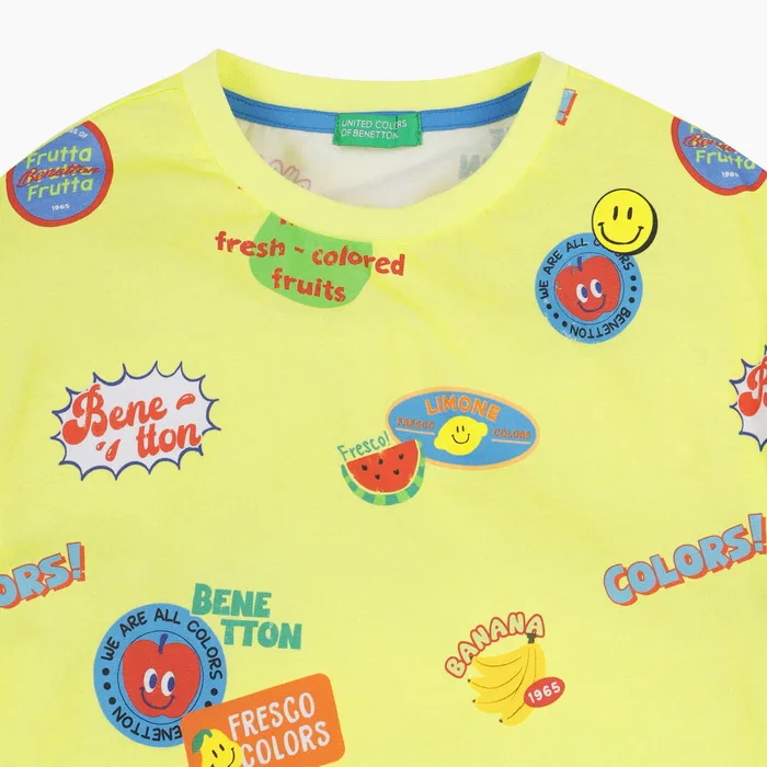 Детская футболка Color Spatch жёлто-зелёная от Benetton Kids — фото 3