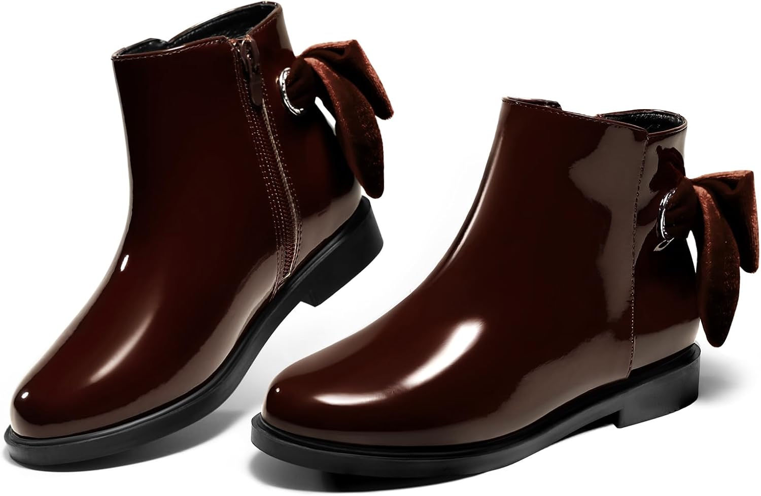 

Детские ботильоны Coutgo для девочек с бантиком, массивным низким каблуком и боковой молнией, модная обувь на осень, Dark Brown