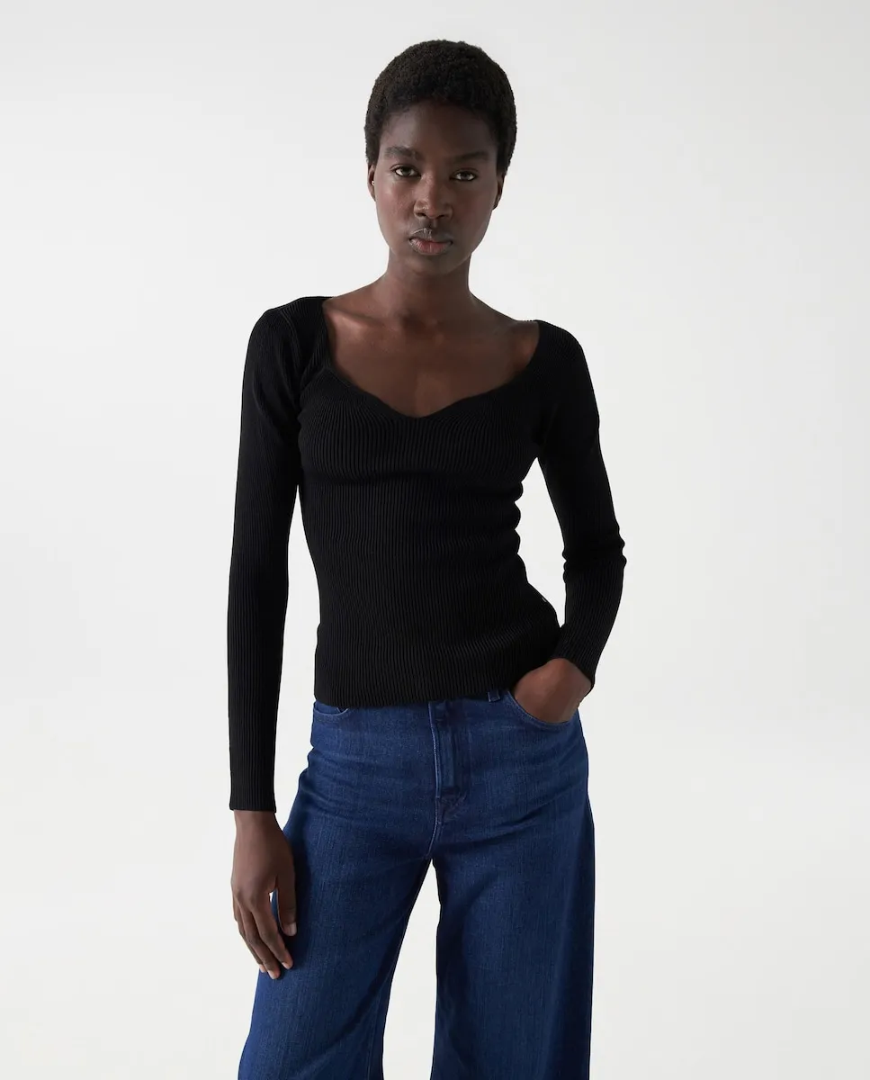 

Женская рубашка с длинным рукавом из вязки в рубчик Salsa Jeans, черный