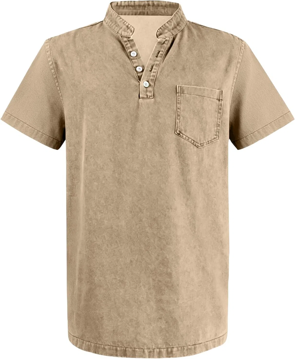 Мужская футболка поло с V-образным вырезом, повседневная, Ou77-khaki — фото 3