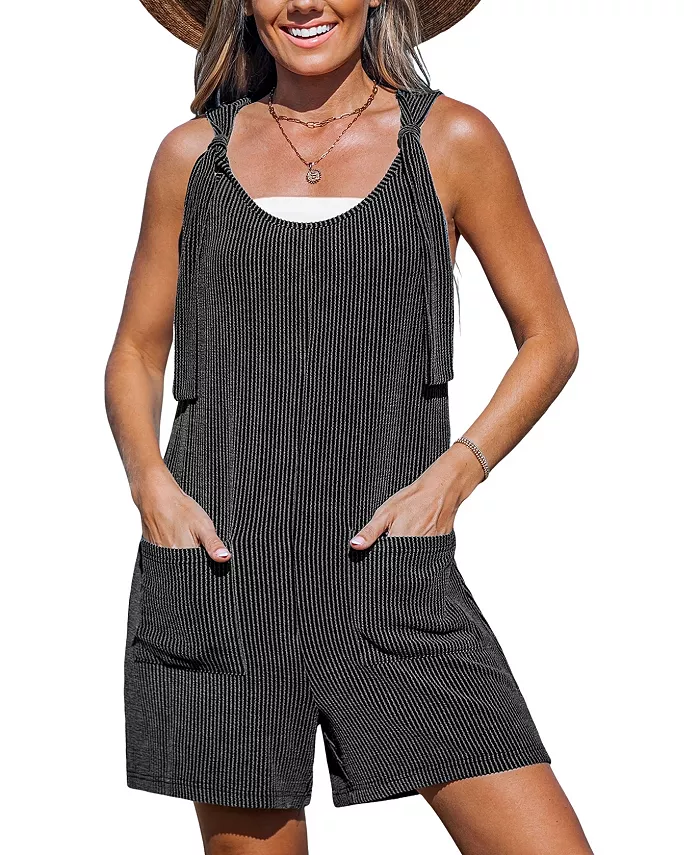 

Женский комбинезон прямого кроя с ребристыми деталями и узлом на бретели CUPSHE, серый