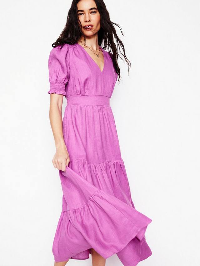 

Многоярусное платье анны из чистого льна Boden, цвет Foxglove Purple