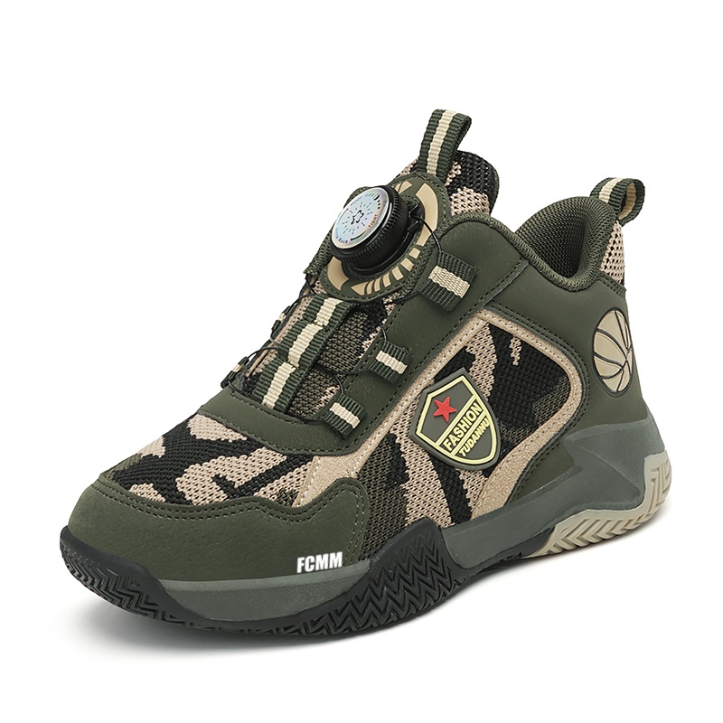 

FCMM Нескользящие и дышащие высокие детские кроссовки в стиле кэжуал с зеленым камуфляжным принтом