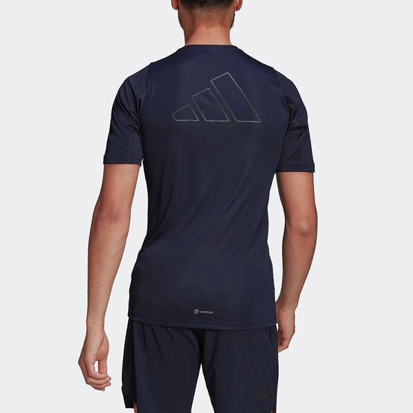 Футболка Men's adidas Solid Color Logo Athleisure Casual Sports Round Neck Short Sleeve Navy Blue T-Shirt, мультиколор — фото 3