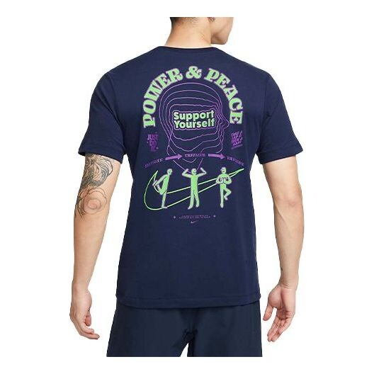 

Футболка Nike Dri-FIT Alphabet Funny Pattern Printing Sports Training Short Sleeve Black Blue, мультиколор