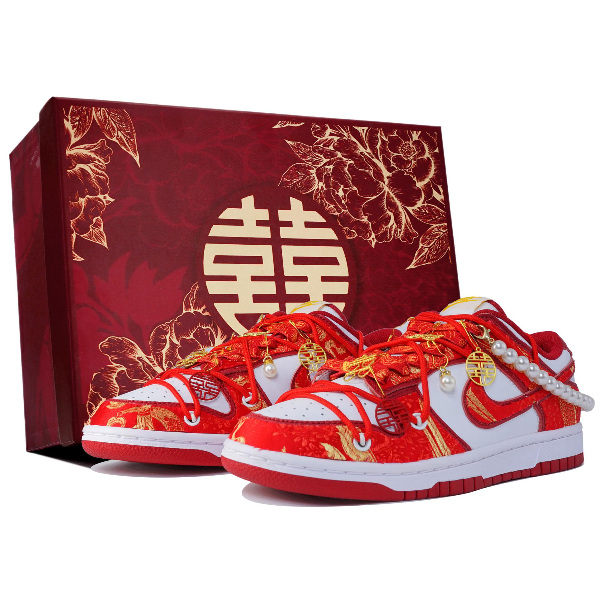

Nike Dunk Myriad Flowers Entertain, Auspicious Dragon And Phoenix Низкие Кроссовки для Скейтбординга Мужские Красно-Белые