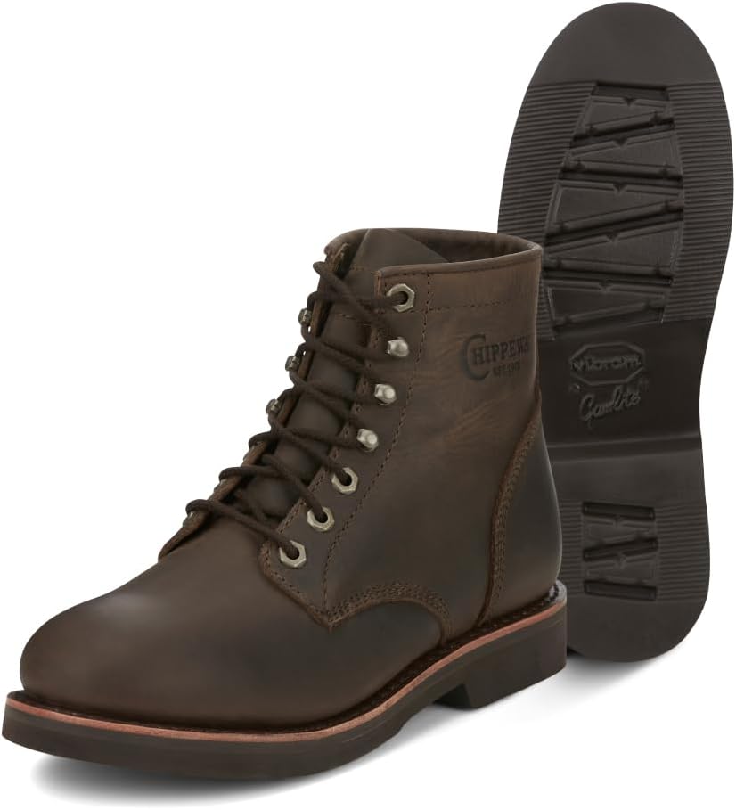 

Мужские ботинки Chippewa Classic - ботинки из кожи мягкого мыса в классическом стиле - ортопедический комфорт для рабочей обуви - кожа полного зерна - маслостойкая и противоскользящая подошва Vibram - стальная набойка для устойчивости, Wood