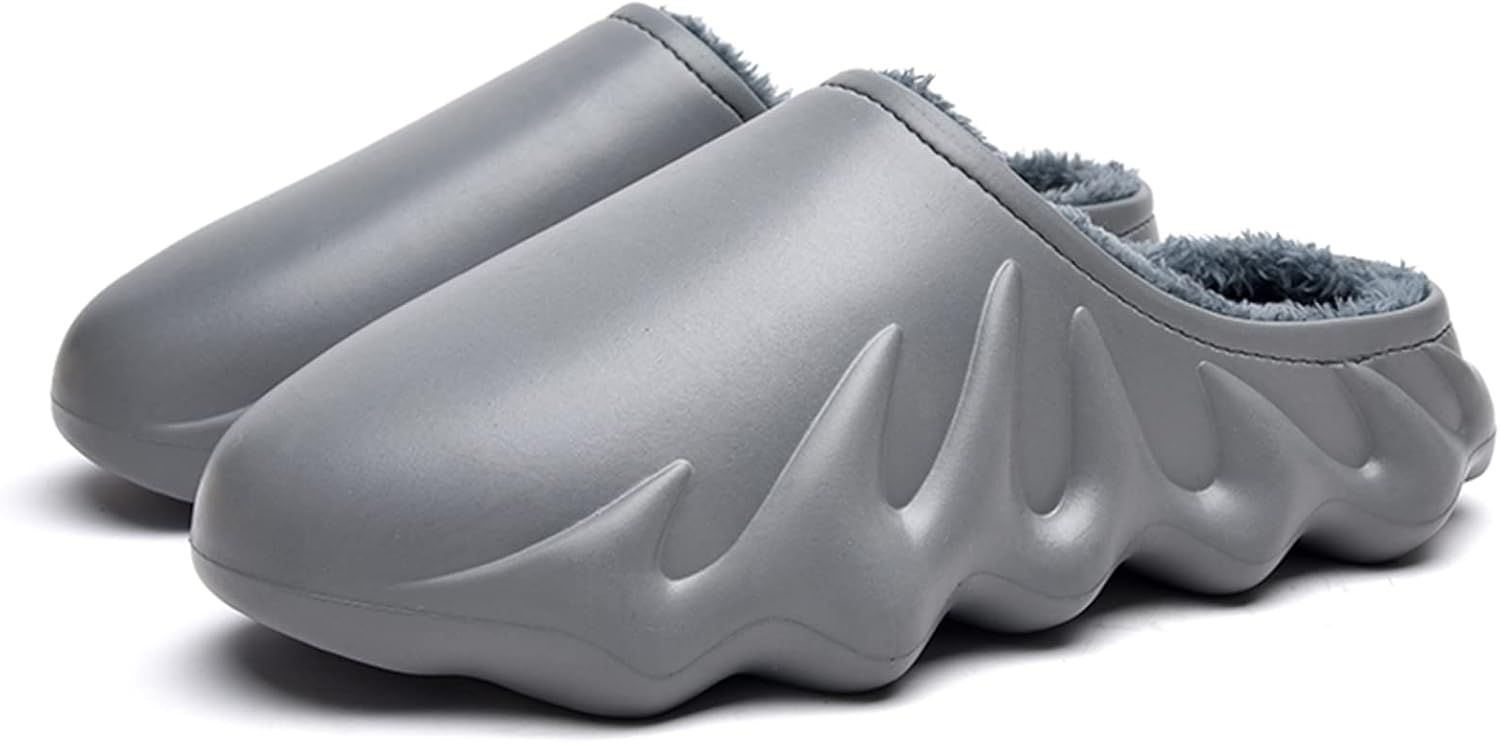 

Тапочки RUNSOON для женщин и мужчин, для дома и улицы, водонепроницаемые с меховой подкладкой, сабо с мягкой подошвой из вспененного материала, серый