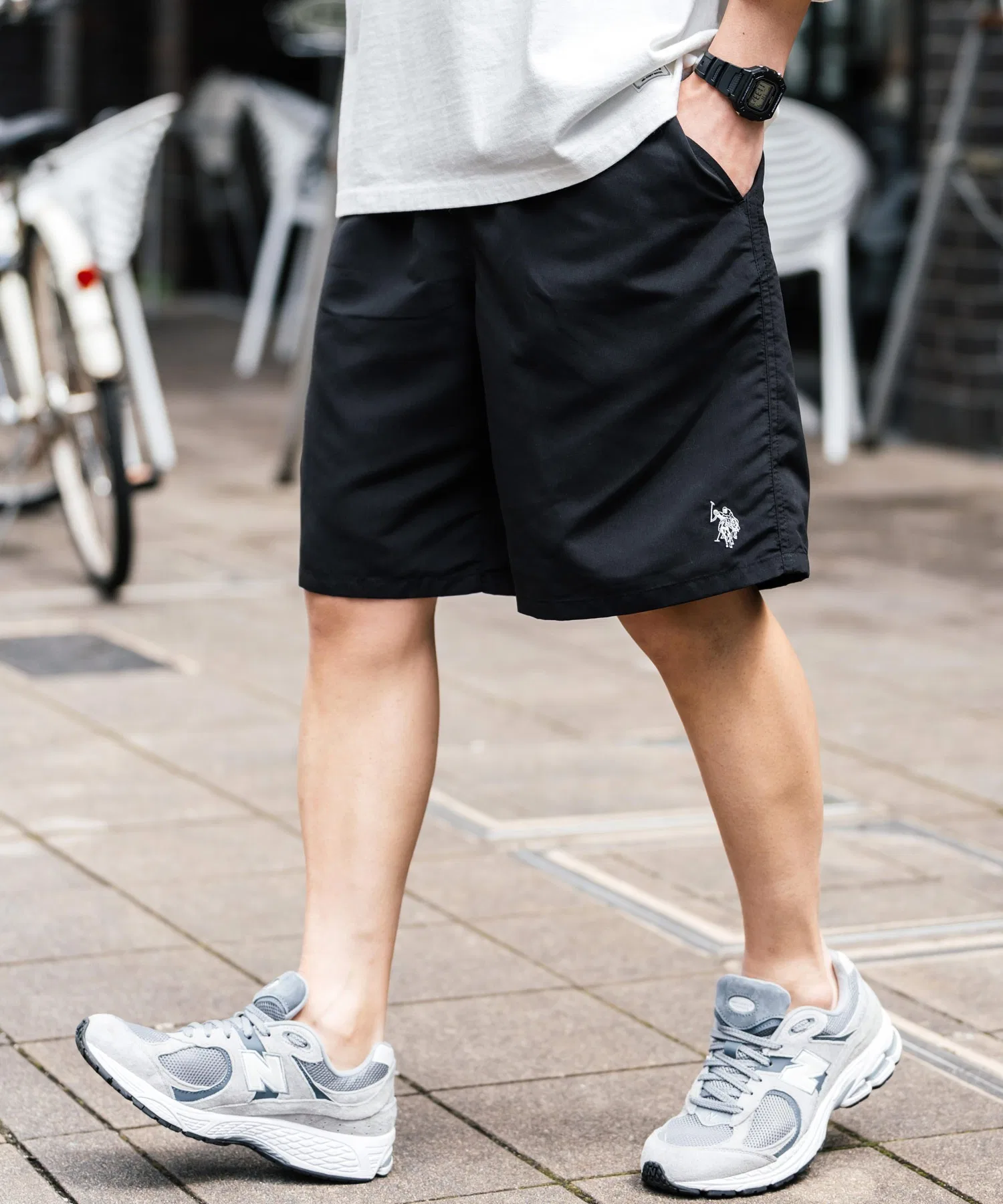 Мужские/женские шорты U.S. POLO ASSN. из полиэстера, укороченные, с логотипом, чёрные