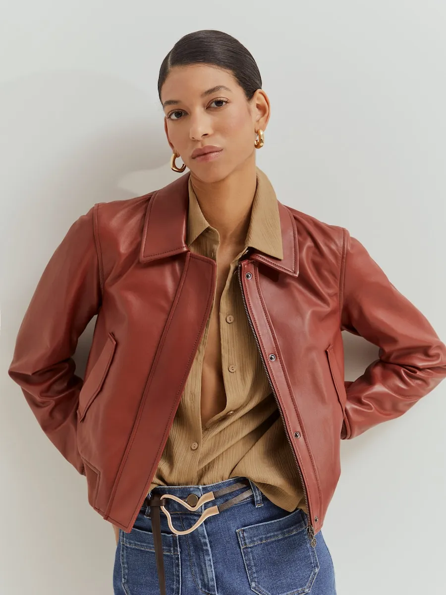 

Женская кожаная бомбер-куртка Lion of Porches, коричневый