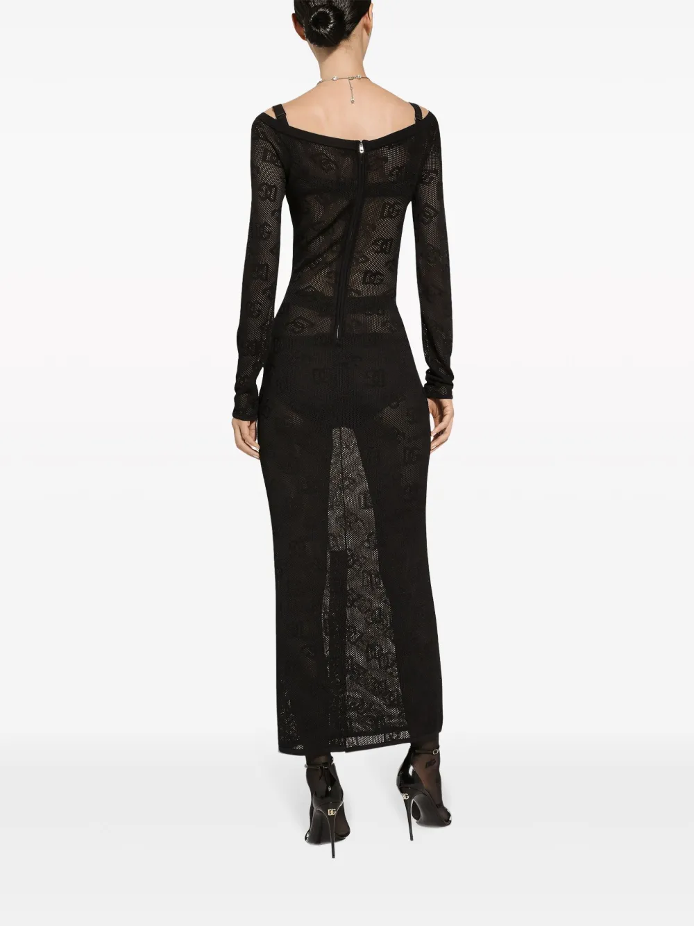 Платье макси с жаккардовым логотипом DOLCE & GABBANA, черный — фото 4