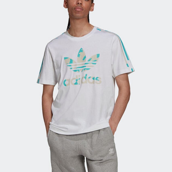 Футболка Men's adidas originals Pattern Camouflage Logo Stripe Short Sleeve White T-Shirt, белый — фото 2