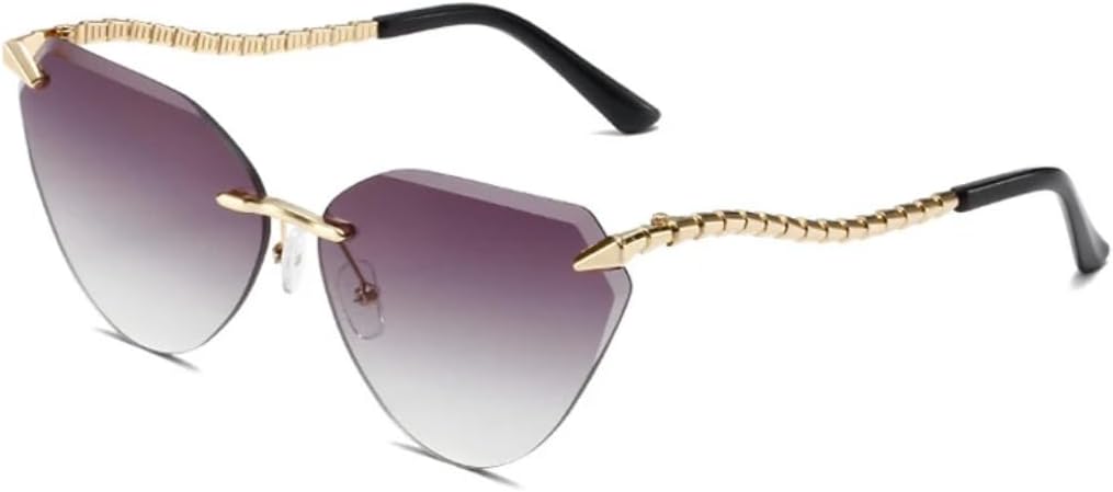 

Популярные винтажные солнцезащитные очки-«кошачий глаз» треугольной формы без оправы для женщин и мужчин, роскошные панк-очки с защитой от УФ-излучения UV400 TVTBBVV, Gold-gray