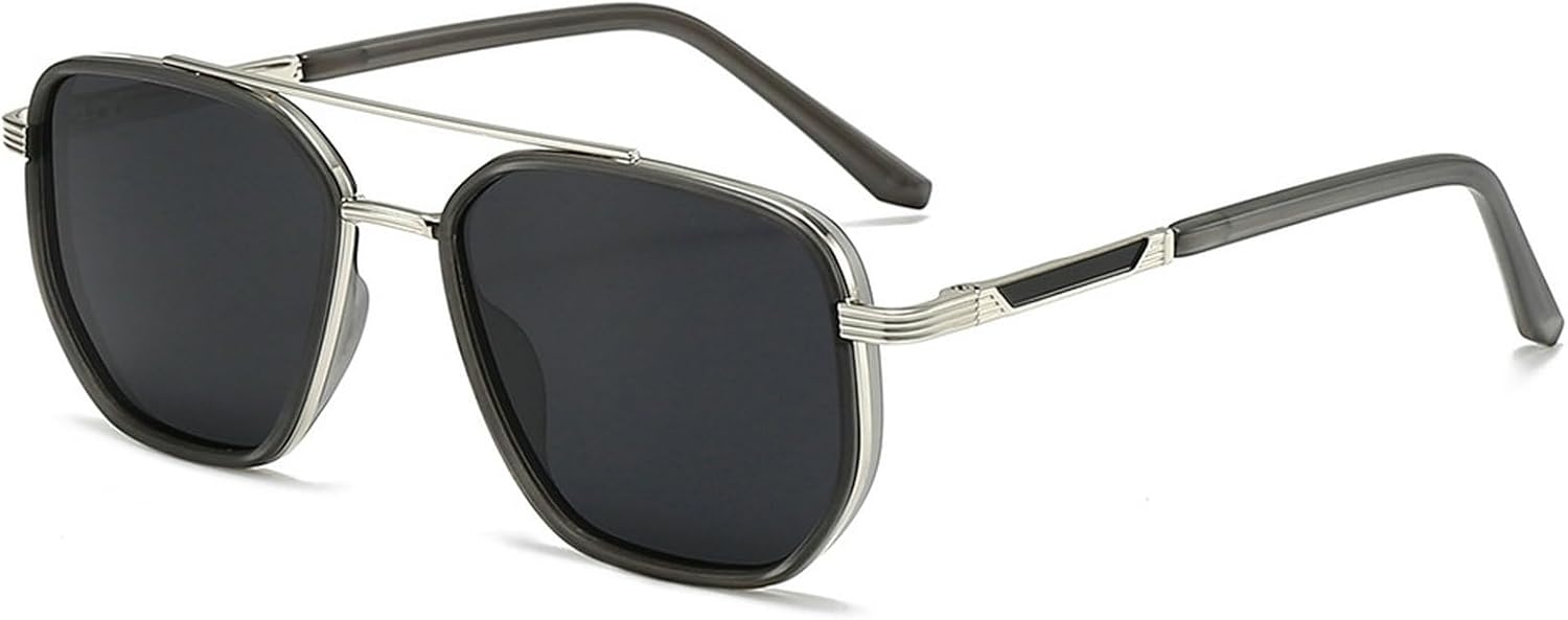 

Винтажные поляризованные солнцезащитные очки для мужчин, квадратная металлическая оправа, модный аксессуар для активного отдыха, двухлучевой дизайн mincl, Clear Gray Black