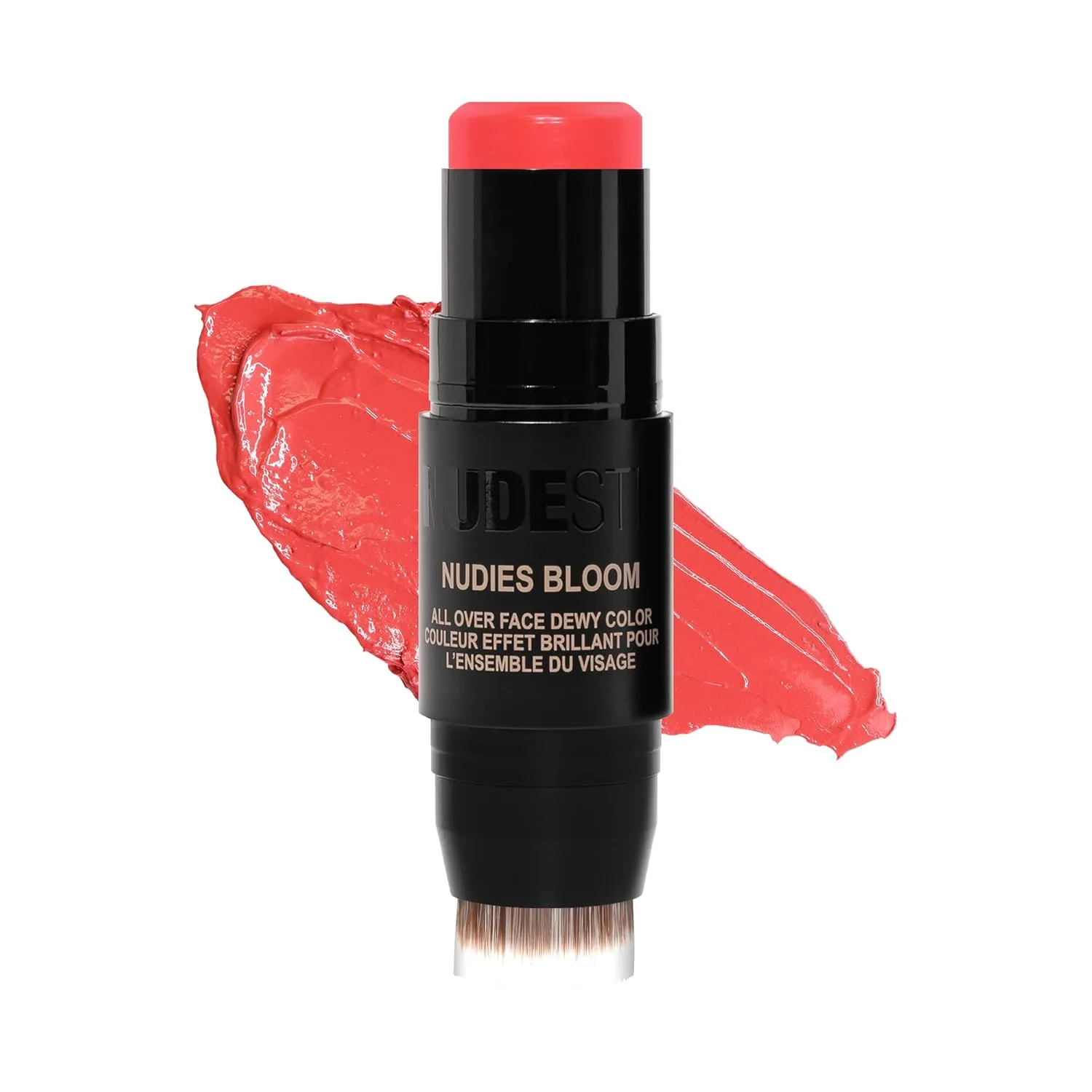 Nudestix Nudies Bloom All Over Dewy Color - 3-в-1 кремовая палочка для румян на щеки, глаза и губы со встроенной кистью, полупрозрачный глянцевый финиш, веганская стойкая косметика, Poppy Girl