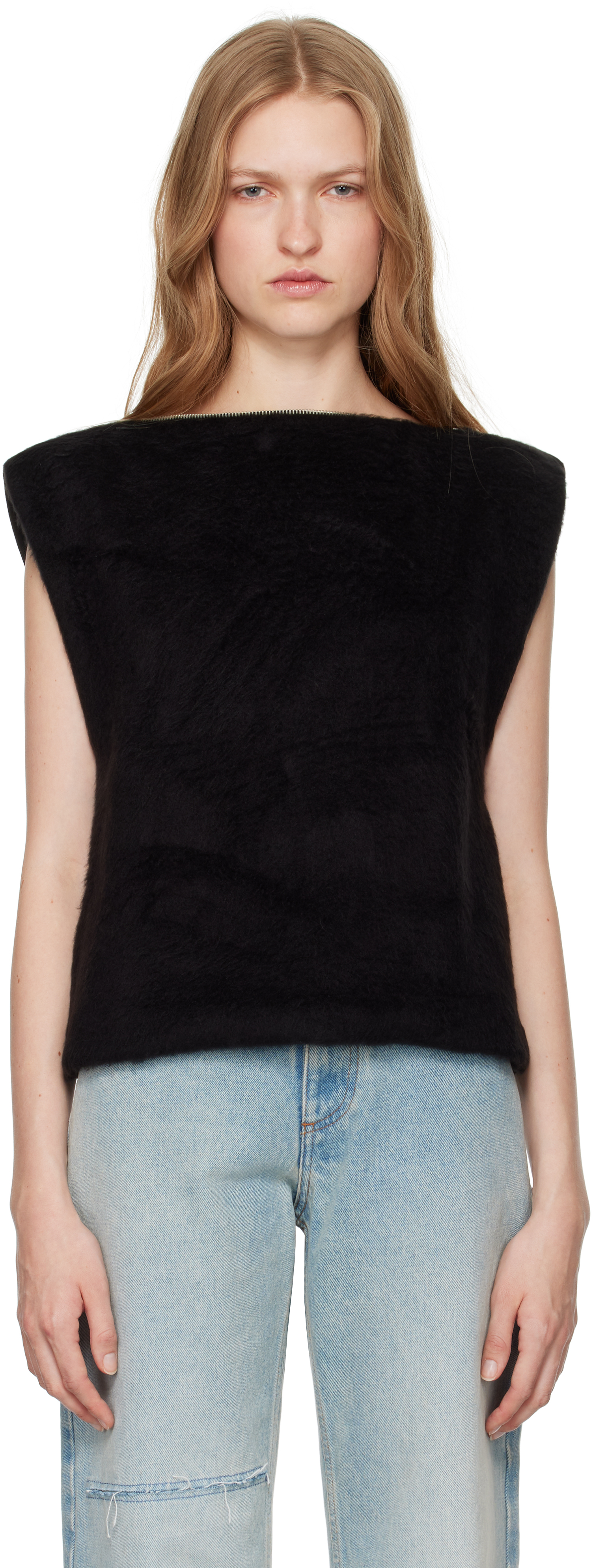 

Черная блузка из мехового флиса и хлопкового трикотажа MM6 Maison Margiela