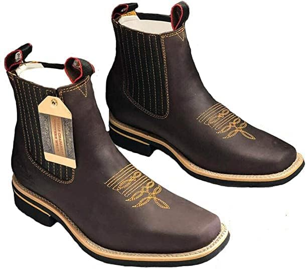 

Мужские короткие ботинки Chaparral до щиколотки с ковбойским западным стилем для родео El Botin Rodeo с квадратным носком, из натуральной кожи, Mocca