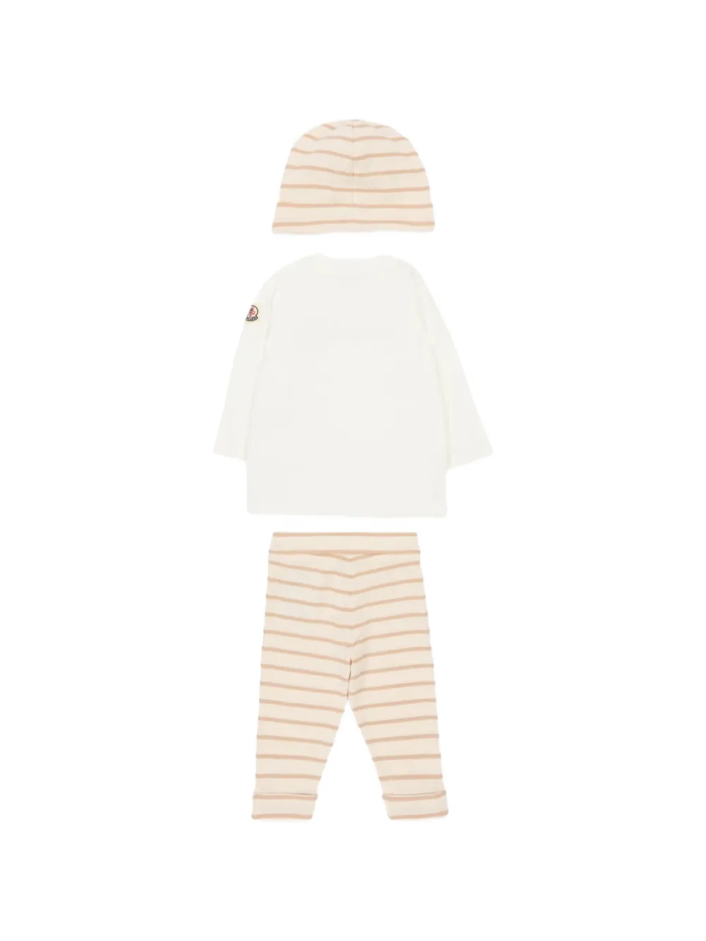 Комплект из трех полосатых брюк с вышитым логотипом Moncler Enfant, бежевый — фото 2