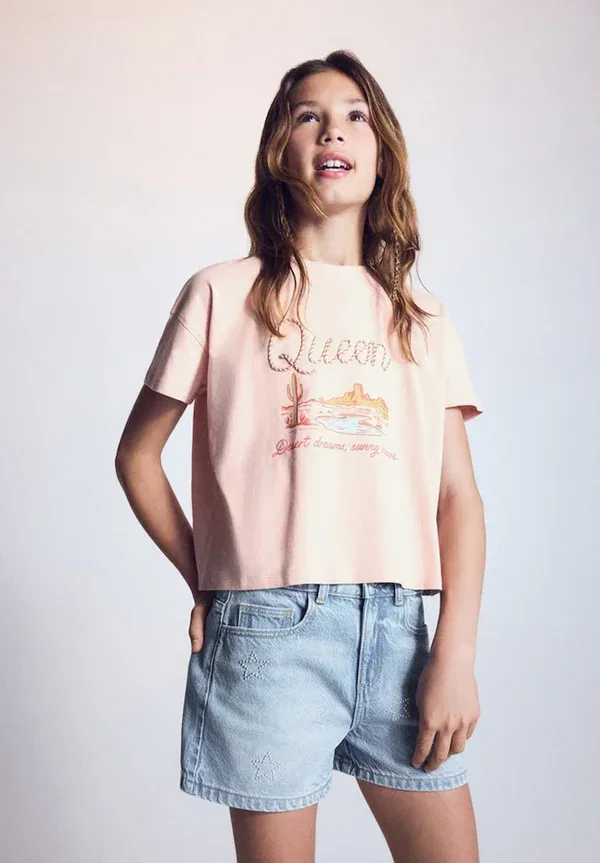 Футболка с принтом Mango Kids, розовая
