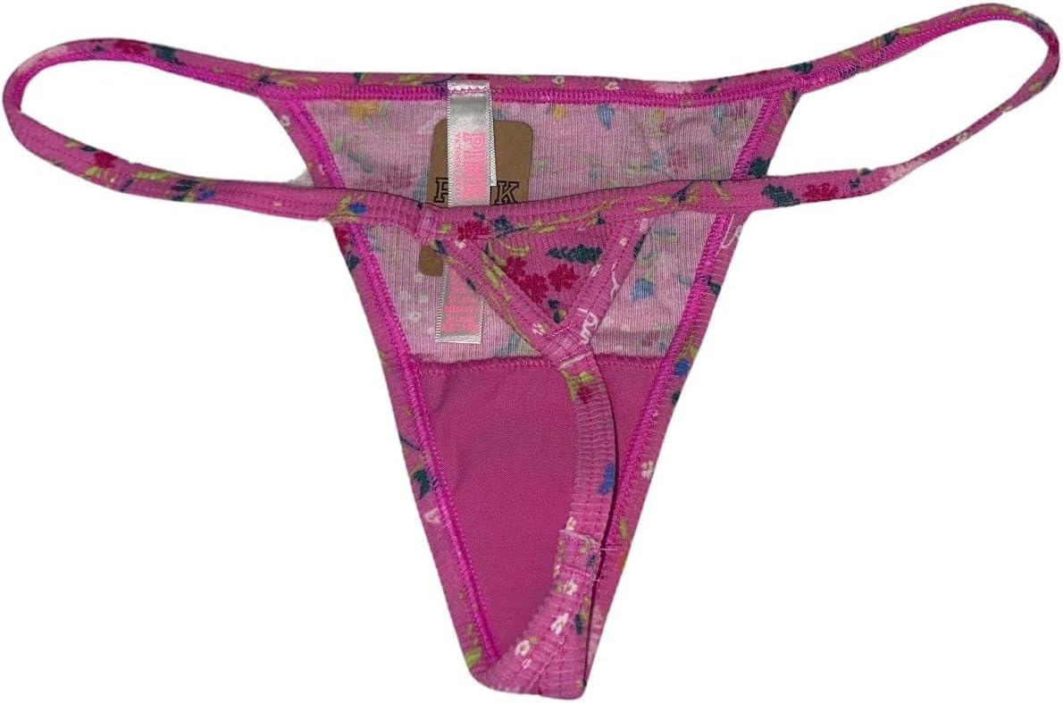 Трусики-стринги Victoria's Secret розового хлопка с V-образным вырезом, разноцветные, новые, Multicolor/Pink — фото 2