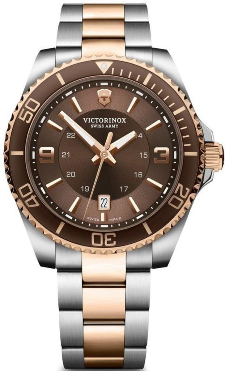 

Victorinox Swiss Army Maverick Большие кварцевые мужские часы с коричневым циферблатом и двухцветной сталью 241951