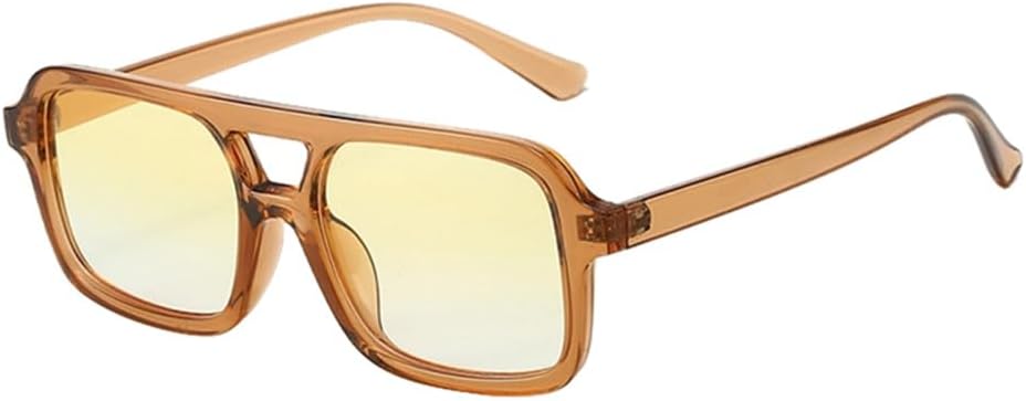 

Винтажные квадратные солнцезащитные очки для женщин в стиле ретро с леопардовым принтом, желтого цвета, с двойной перемычкой. Женские солнцезащитные очки generic, Tea Yellow