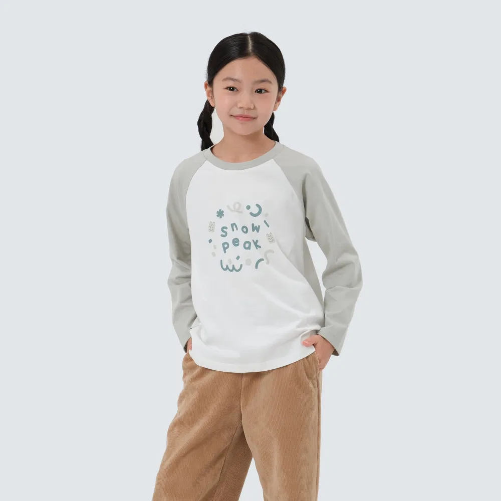 Детская футболка реглан с контрастными рукавами, мятно-хаки, от Snowpeak Apparel Kids