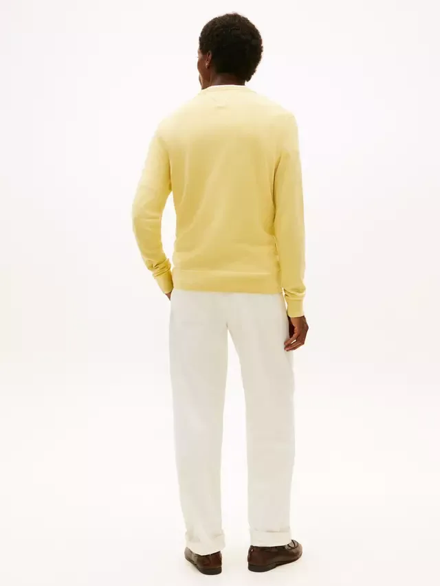 Свитер с круглым вырезом из чесаного хлопка с вышивкой флага Tommy Hilfiger, Yellow — фото 3