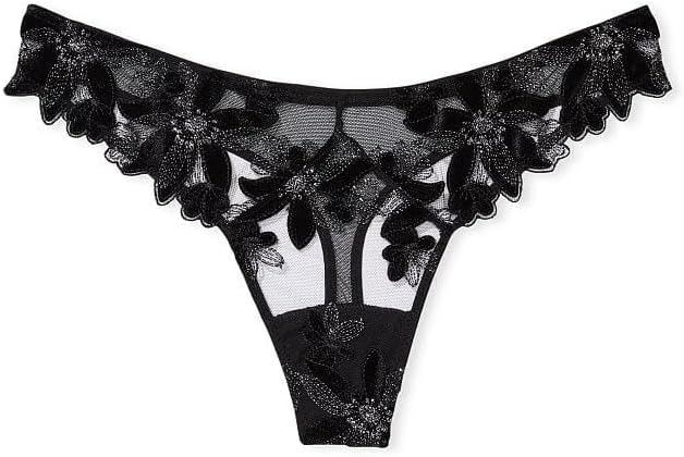 Victoria's Secret Флоральный бархат с вышивкой Трусики-стринги Цвет Black New, Black/Floral — фото 3
