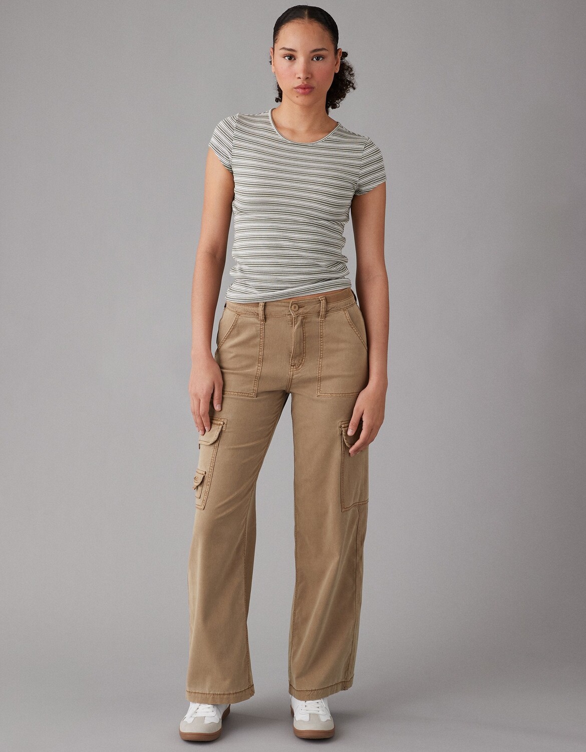 

Мешковатые широкие брюки-карго AE Stretch Curvy с очень высокой талией American Eagle Outfitters, коричневый